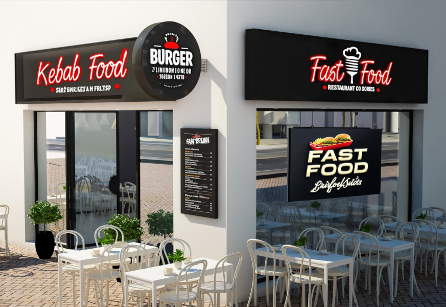 Enseigne restaurant personnalisée – Signalétique extérieure de haute qualité Enseigne extérieure de restaurant, fabriquée sur mesure pour une visibilité optimale et une présentation élégante.