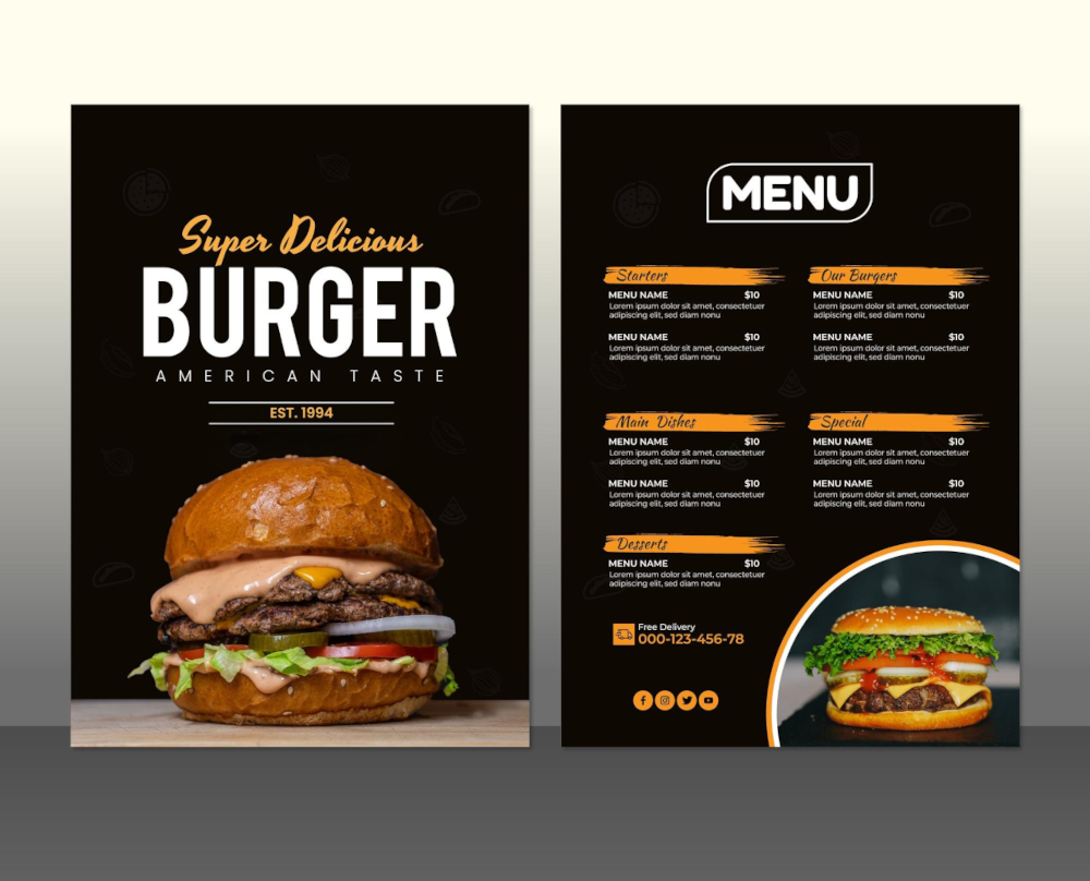 Cartes de menus personnalisées – Design unique pour restaurants et établissements Conception de cartes de menus personnalisées pour restaurants, avec design unique et impression de qualité.