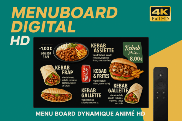 Menuboard digital -  Menu board dynamique animé HD